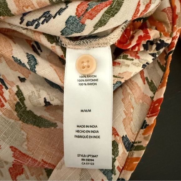 Beach Lunch Lounge Shirt Blouse Womens Sz M Orange Button Up Abstract Artsy Boho - Picture 8 of 11